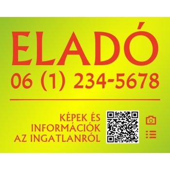   Zöld-piros eladó/kiadó felirat/tábla egyedi információkkal