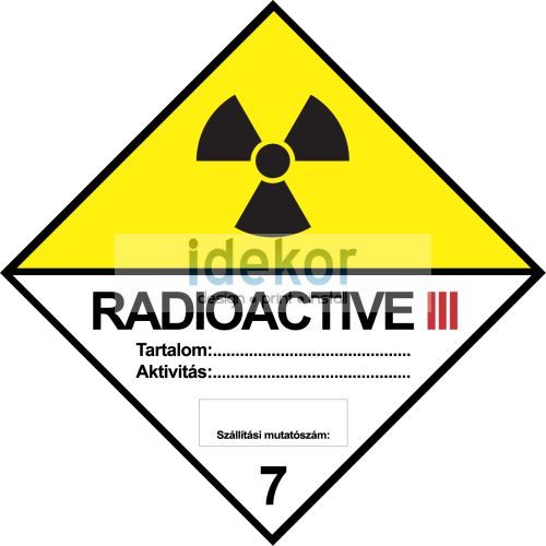 Radioaktív anyagok III sárga kategória