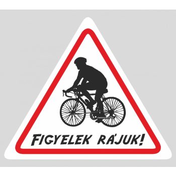   Biciklis felirat autóra. Figyelek rájuk! - 20 cm x 17 cm - matrica