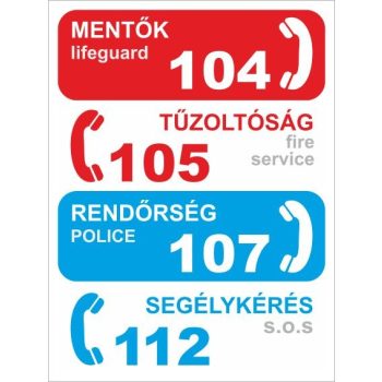   Mentő, tűzoltó, rendőrség segélyvonalak 2 - 25 cm x 15 cm - matrica