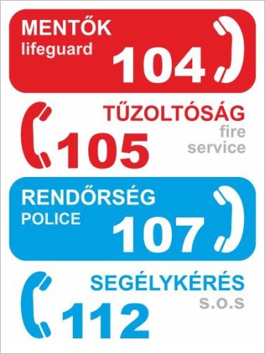 Mentő, tűzoltó, rendőrség segélyvonalak 2 - 25 cm x 15 cm - matrica
