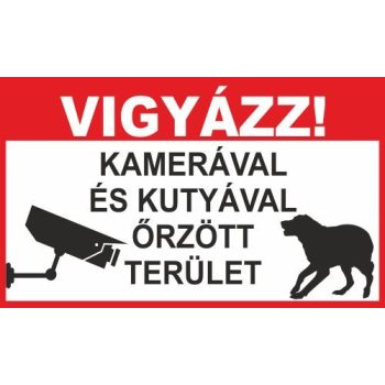   Kamerával és kutyával őrzött terület - 25 cm x 15 cm - matrica