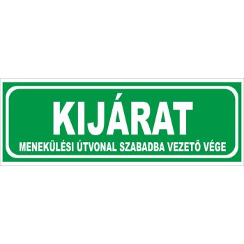   Kijárat. Menekülési útvonal szabadba vezető vége (utánvilágító) - 25 cm x 9 cm - tábla