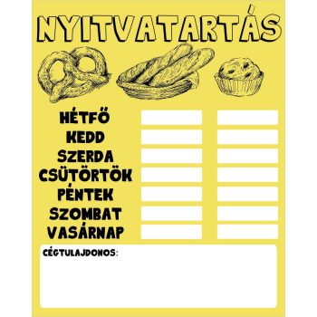 Nyitvatartás 1 - 20 cm x 25 cm - tábla