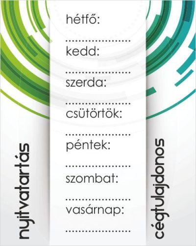 Nyitvatartás 8 - 20 cm x 25 cm - tábla