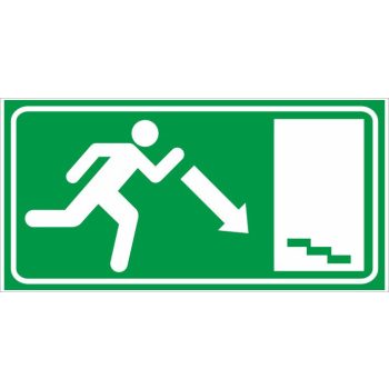   Menekülési lépcső jobbra le (utánvilágító) - 25 cm x 12,5 cm - tábla