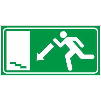   Menekülési lépcső balra le (utánvilágító) - 25 cm x 12,5 cm - tábla