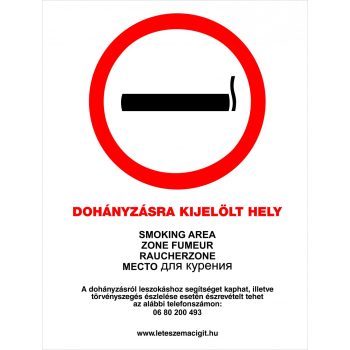 Dohányzásra kijelölt hely - 25 x 33 - tábla