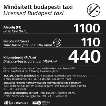 TAXI tarifatábla műszerfalra 20x20 cm