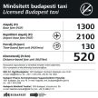 TAXI tarifatábla műszerfalra 20x20 cm