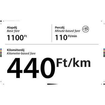   Minősített budapesti TAXI egységes kilométerdíj matrica 50 x 30 cm (átlátszó)