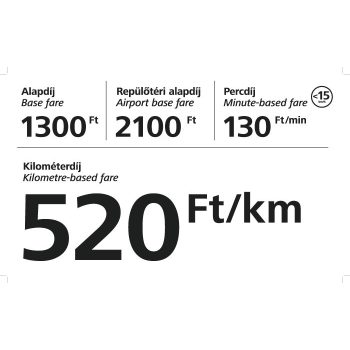   Minősített budapesti TAXI egységes kilométerdíj matrica 50 x 30 cm (átlátszó)